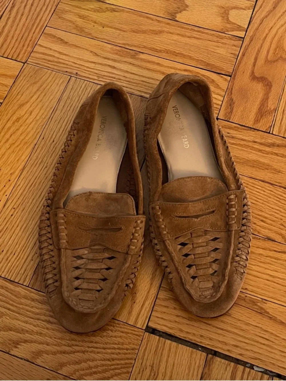 Veronica Beard Soft Suede Woven Penny Loafer in Hazel